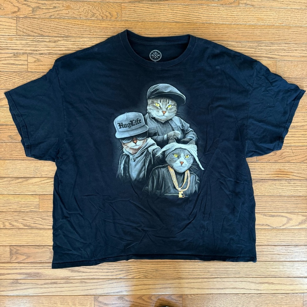 Humorous Black T-Shirt with Cat Graphic